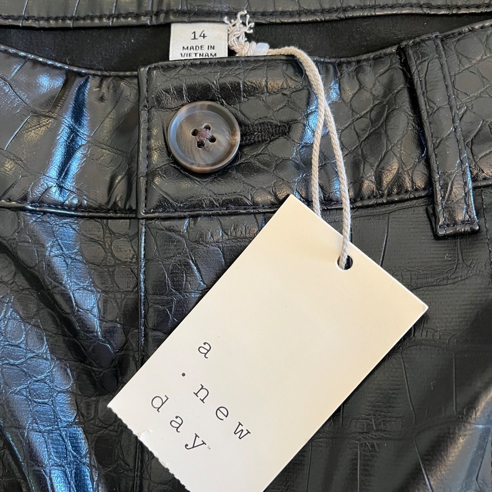A new day faux leather pants, black, sz 14, high rise, straight leg - Picture 3 of 5